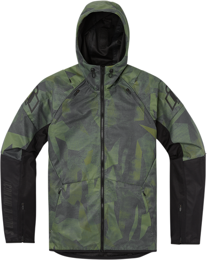 Green ICON Airform Battlescar™ jacket in 2XL, featuring a durable design with tactical details from Bill's Exhausts.