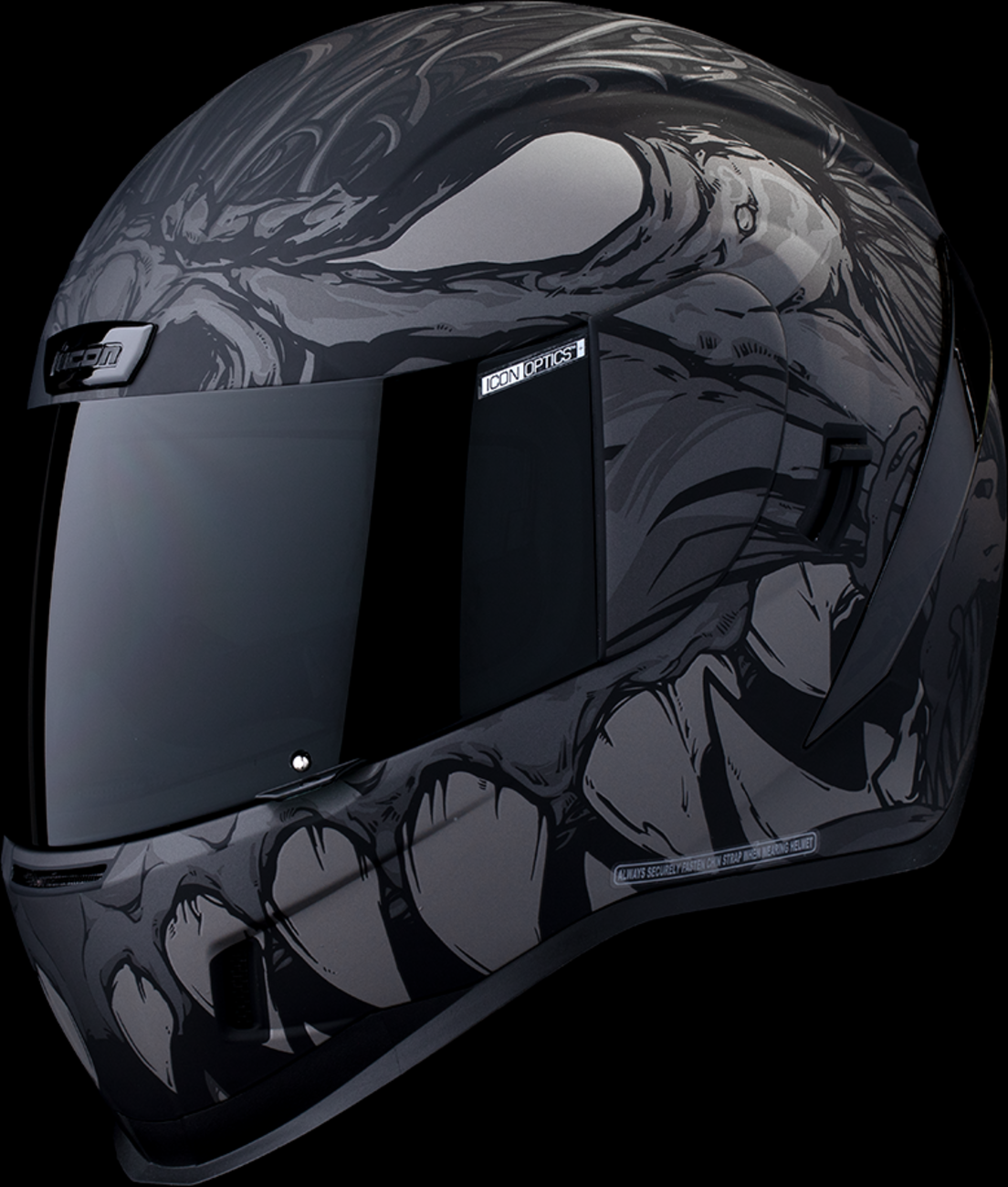 Bill's Exhausts ICON Airform™ helmet in dark black with MIPS® safety features, size 2XL, shown from a side view.