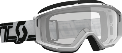 Scott Primal Goggles in white and black with clear lenses, designed for motorcycle or sports use, by Bill's Exhausts.