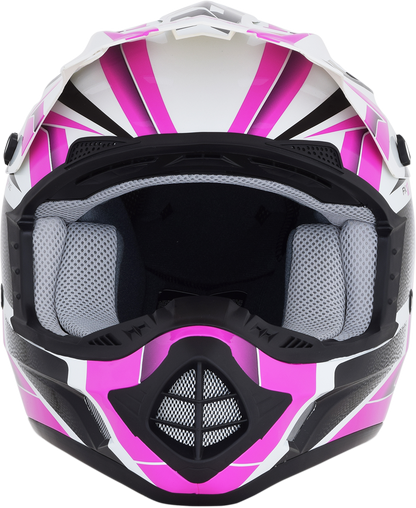 Pearl white and fuchsia AFX FX-17 Force helmet in small size with sleek design and clear visor for motorcycle riding.