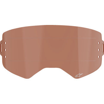 Alpinestars Supertech goggles lens with roll-off system, blue-tinted lens for enhanced visibility and protection.