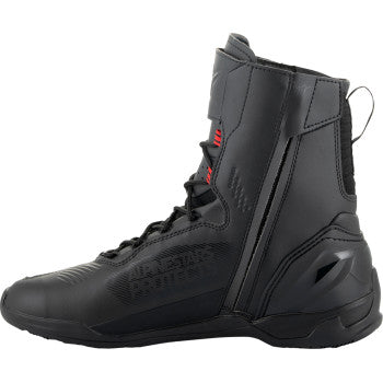 Alpinestars Superfaster shoe in black, gray, and red, US 9.5, featuring sleek design and sporty details.