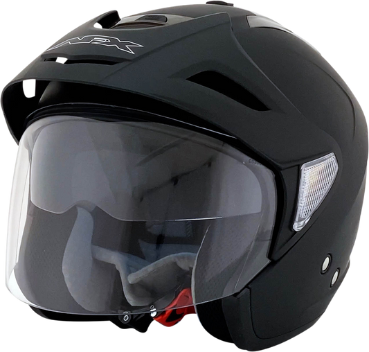 Matte black AFX FX-50 motorcycle helmet in XS size, featuring sleek design and ventilation openings.