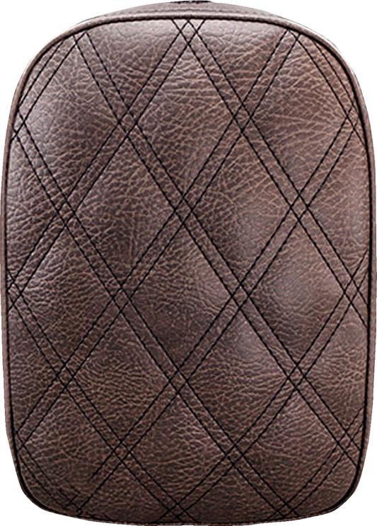 Brown SADDLEMEN detachable pillion pad with lattice stitching for motorcycle seats, designed for comfort and style.