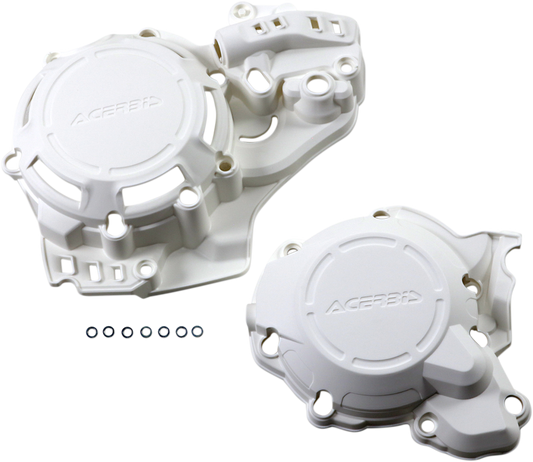 White Acerbis X-Power Cover Kit body for motorcycle, featuring durable design and precise fit for Bill's Exhausts bike.