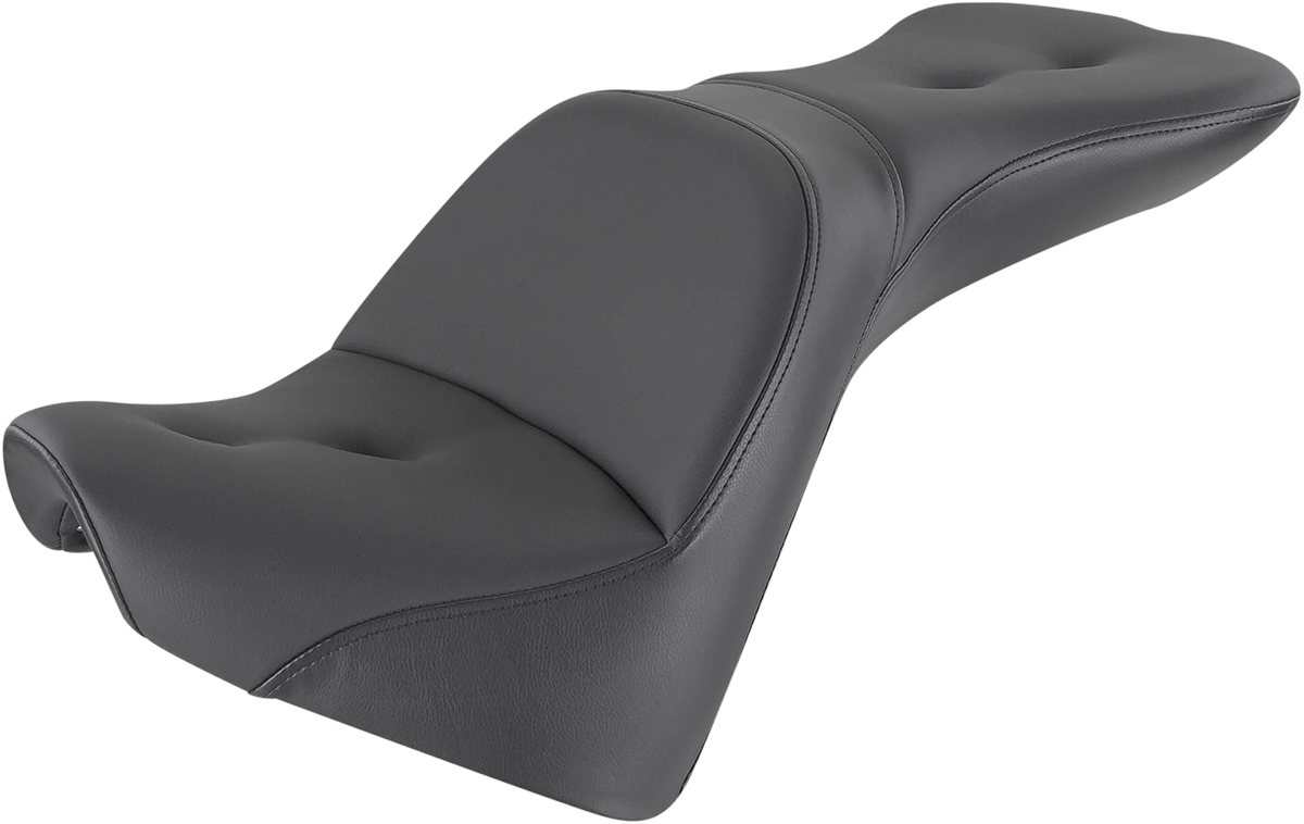 SADDLEMEN Explorer Road Sofa Seat for XV1100 motorcycle, black leather with ergonomic design and stitching detail, by Bill's Exhausts