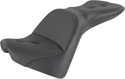 SADDLEMEN Explorer Road Sofa Seat for XV1100 motorcycle, black leather with ergonomic design and stitching detail, by Bill's Exhausts