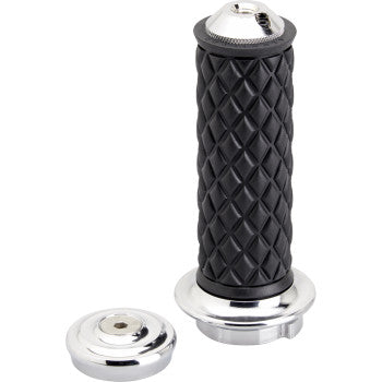 Chrome BILTWELL Alumicore grips for motorcycle handlebars, featuring durable aluminum core and ergonomic design.