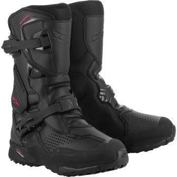 Black ALPINESTARS XT-8 Gore-Tex® motorcycle boots with reinforced ankle protection and rugged sole, size EU 43.