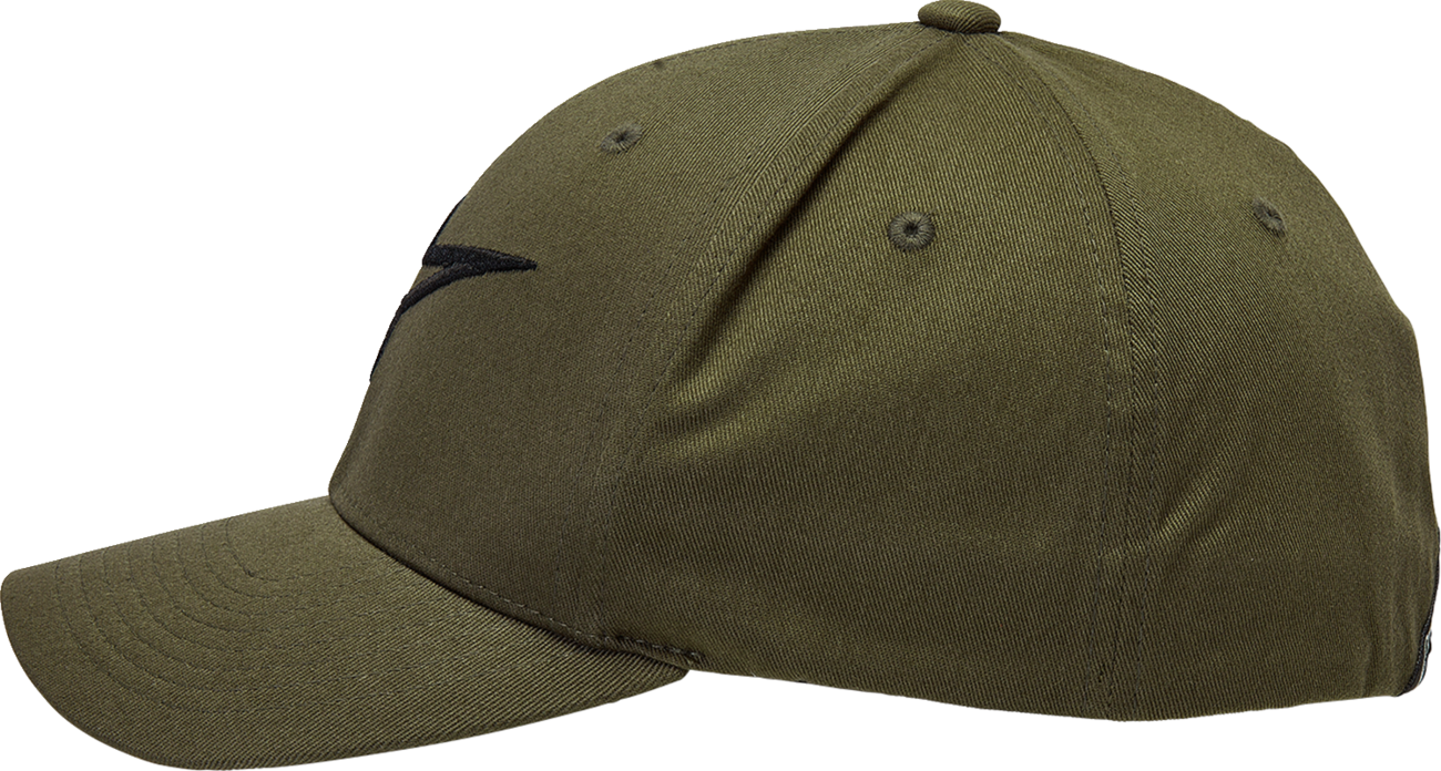 Bill's Exhausts Alpinstars Ageless Curve Hat in military black, small/medium, featuring a curved brim and stylish design.