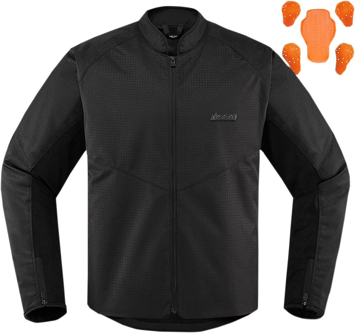 Bill's Exhausts ICON Hooligan Perf Jacket - Stealth large jacket with sleek black design, visible zipper, and textured fabric.