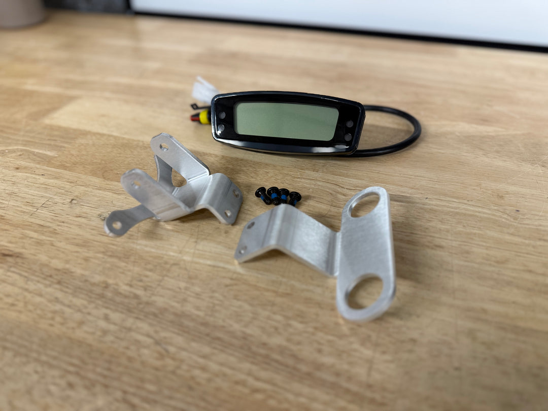 Electro & Co E&C Razor MX500/650 and SX500 plug-and-play ride display kit mounted on a Razor electric bike fork.