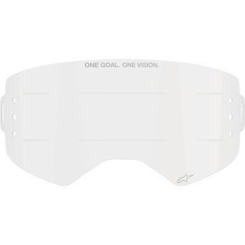 Alpinestars Supertech Goggles with clear roll-off lens for wide vision, designed for motocross or racing.