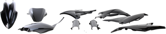 Acerbis full black replacement body kit for motorcycles, featuring sleek, durable body panels with a seamless fit and bold design.