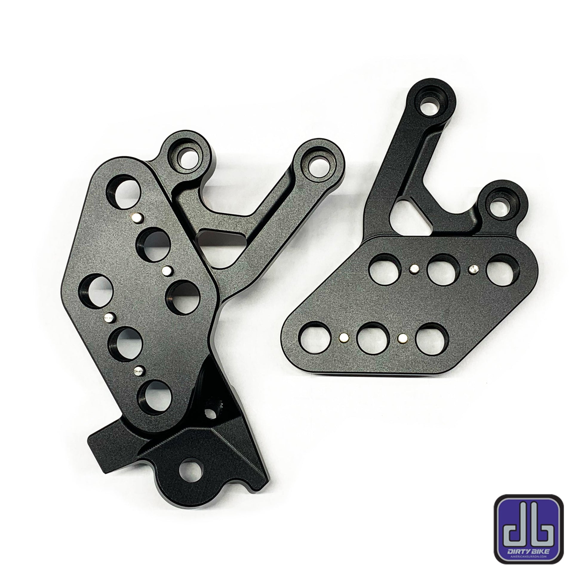 Black CNC aluminum foot peg drop bracket for Surron LBX by eDirtyBike, designed for eRide Pro motorcycle.