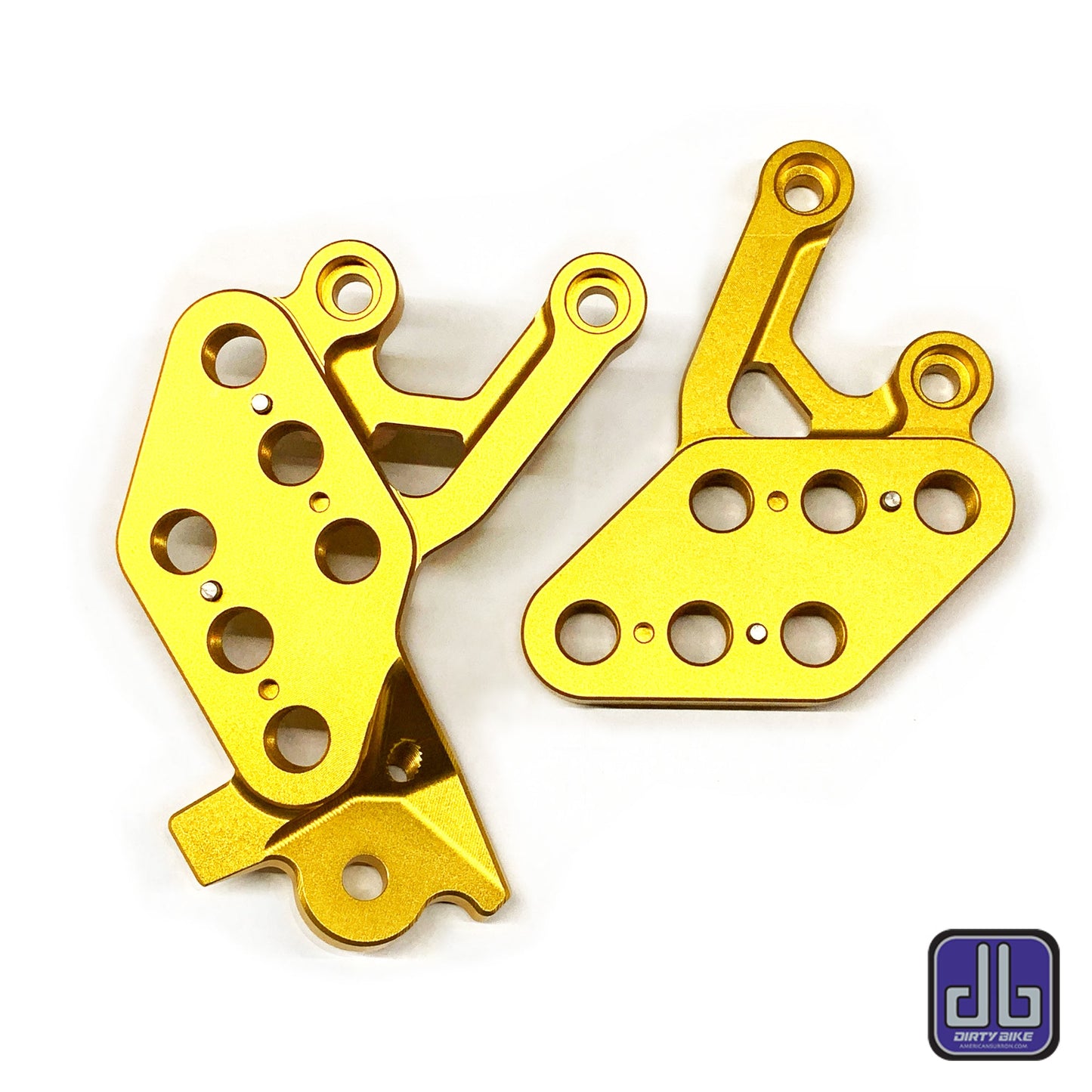 CNC aluminum foot peg drop bracket for Surron LBX e-bike, gold eRide Pro foot peg bracket by eDirtyBike, durable motorcycle accessory