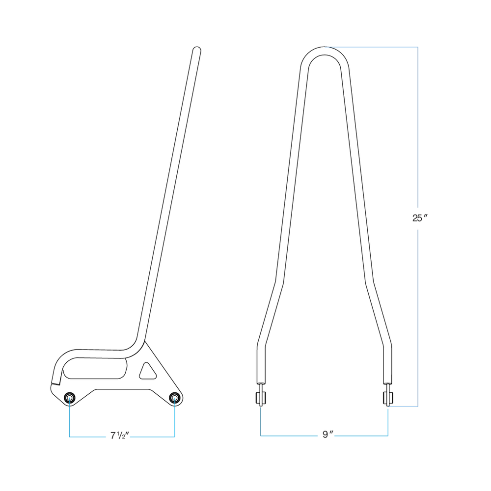 Chrome BILTWELL EXFIL Sissy Bar XL for EvoSporty motorcycle, body-mounted design with detailed diagrams.