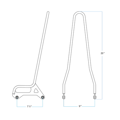 Chrome BILTWELL EXFIL Sissy Bar XL for EvoSporty motorcycle, body-mounted design with detailed diagrams.