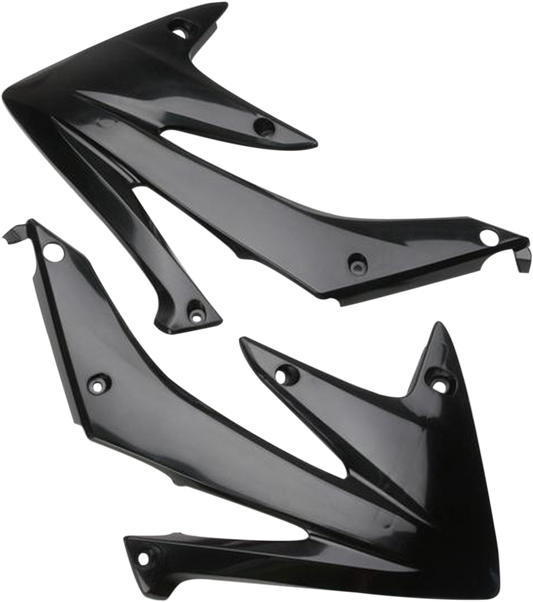 Acerbis black radiator shrouds for motorcycle body, featuring sleek design and durable construction.