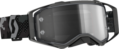 Scott Prospect Sand Light Sensitive Goggles in gray and black for engine protection, featuring adjustable straps and clear lenses.