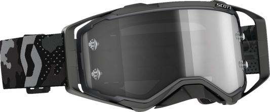 Scott Prospect Sand Light Sensitive Goggles in gray and black for engine protection, featuring adjustable straps and clear lenses.