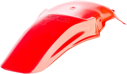 A red ACERBIS rear fender for motorcycle, designed for durability and style, with a smooth body fit and mounting points visible.