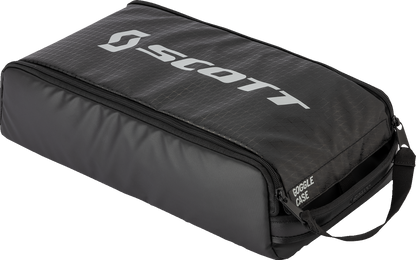 Black Scott goggle case for six pairs, designed by Bill's Exhausts, with a durable, protective engine-themed exterior.