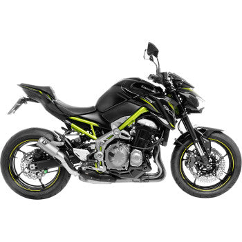 Bill's Exhausts Leovince LV Corsa S slip-on muffler in titanium installed on Kawasaki Z 900 motorcycle exhaust system.
