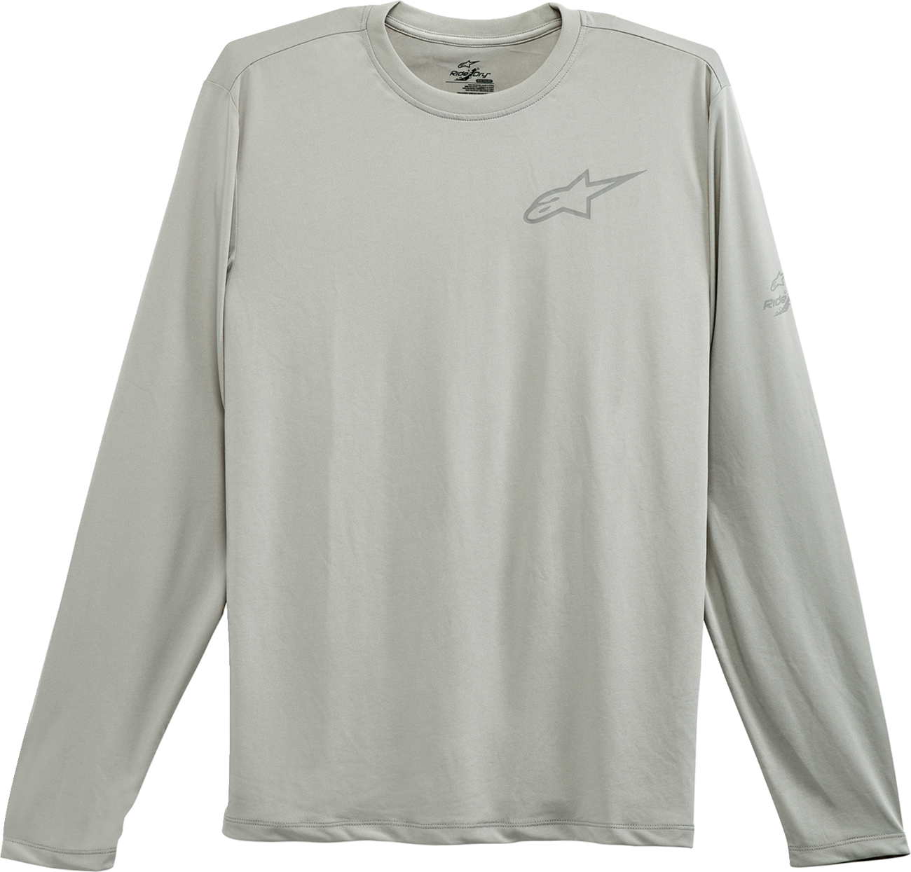 Alpinestars Pursue Performance long-sleeve T-shirt in silver, size XL, featuring brand logo on the chest, laid flat.