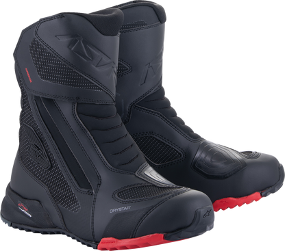Black Alpinestars Stella RT-7 Drystar® motorcycle boots with reinforced protection and adjustable straps, US size 3.5.