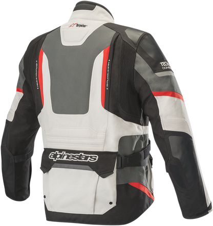 Alpinestars Andes Pro Drystar® motorcycle jacket in gray, black, and red with protective features, size small.