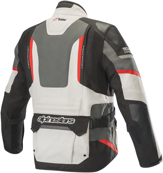 Alpinestars Andes Pro Drystar® motorcycle jacket in gray, black, and red with protective features, size small.