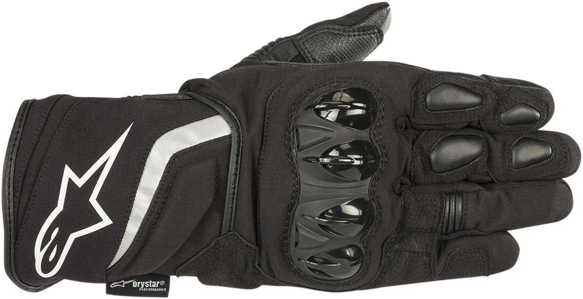 Alpinestars T-SP W Drystar® gloves in black, XL size, showing the durable motorcycle gloves with reinforced palms and adjustable wrist straps.