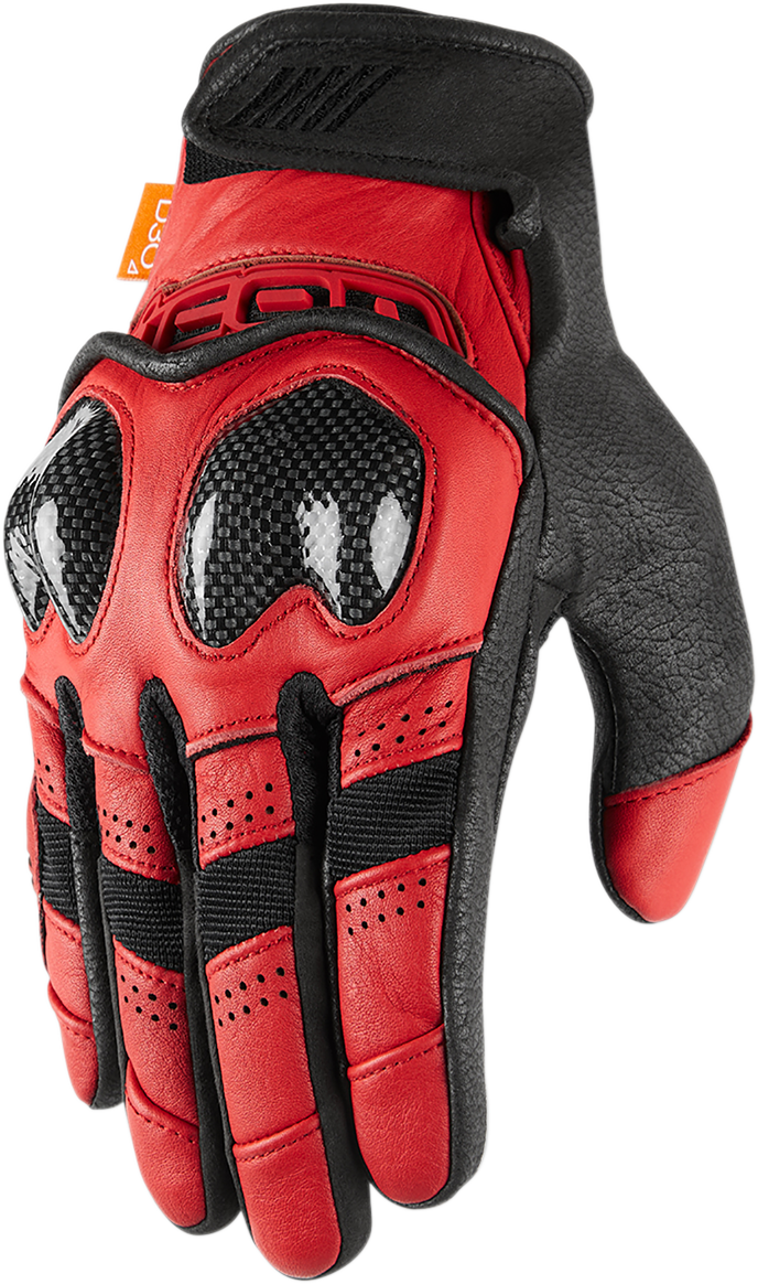Bill's Exhausts ICON Contra2™ Gloves in red, large size, showing the textured surface and flexible design for motorcycle riding.