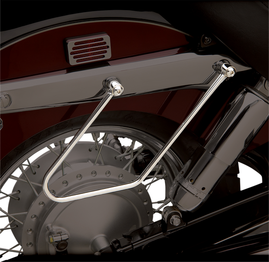Bill's Exhausts SHOW CHROME Saddlebag Stays for VT750 motorcycle engine, durable chrome finish, designed for secure saddlebag support