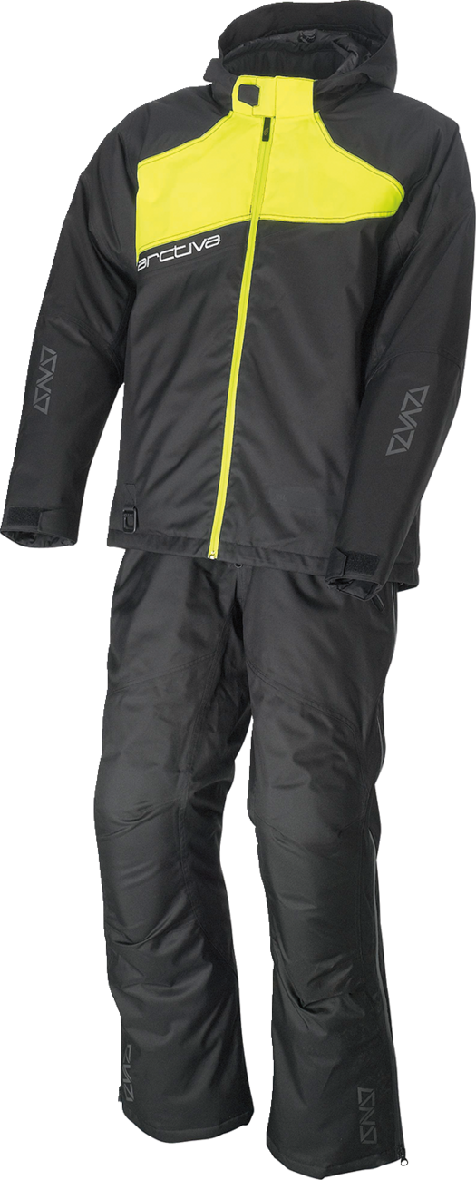 Bill's Exhausts ARCTIVA Pivot 5 hooded jacket in black and hi-vis, size XL, showing front view with hood and reflective details.