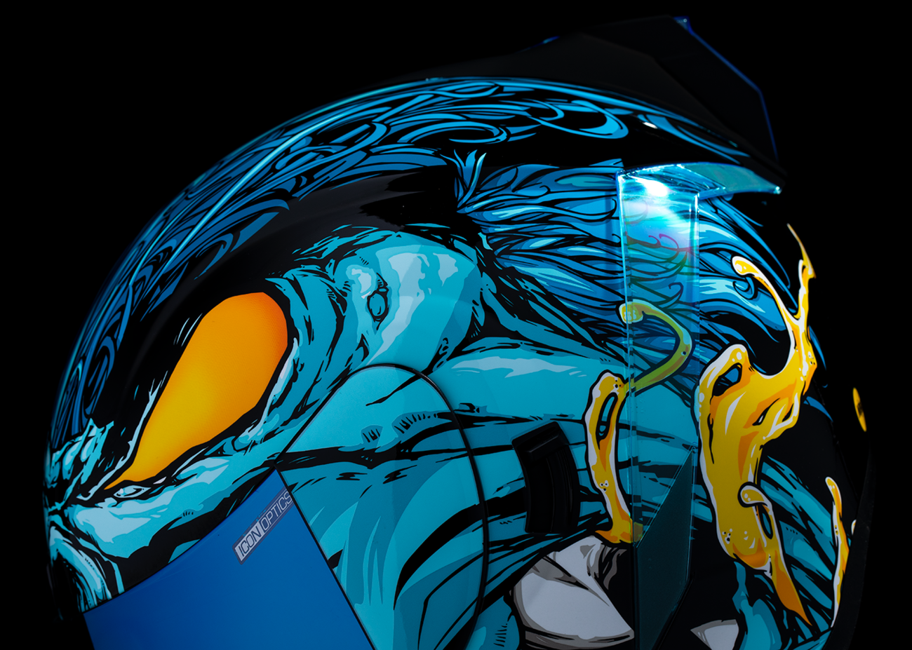 Light blue ICON Airform™ helmet by Bill's Exhausts with MIPS® technology in 3XL size, featuring sleek, aerodynamic design.