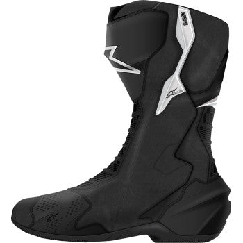 Alpinestars Stella SMX-6 V3 motorcycle boots in black and white, US 8 / EU 42, featuring protective design and ankle support.