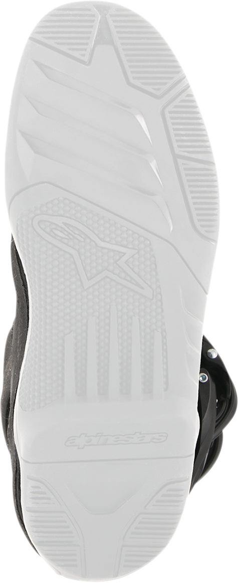Alpinestars Youth Tech 3S motorcycle boots in black and white, US size 11, with protective design and sturdy sole.
