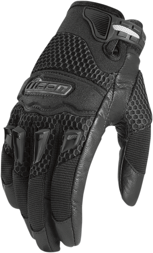 Black ICON Women's Twenty-Niner CE gloves in 2XL size, featuring protective padding and breathable material.