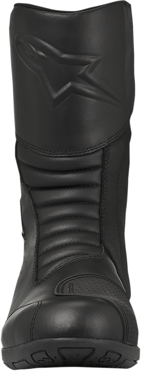 Black Alpinestars Web Gore-Tex motorcycle boots in US 9.5 / EU 44 with durable waterproof design and adjustable straps.