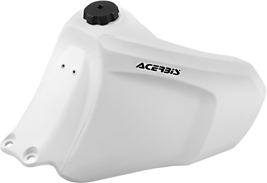 White Acerbis gas tank for Suzuki motorcycles, 6.6-gallon capacity, body style, designed for durability and optimal fuel storage.