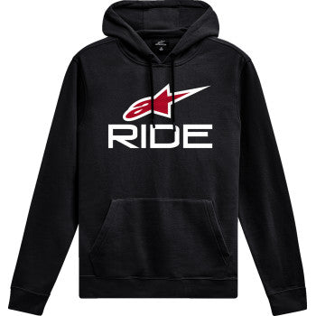 Alpinestars Ride 4.0 hoodie in black, red, and white, size XL, with a comfortable fit and stylish design.