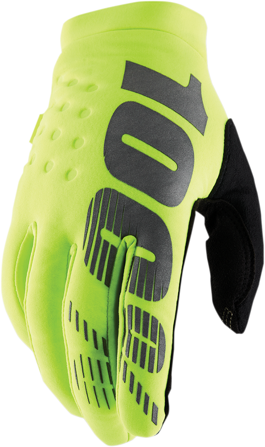 Bill's Exhausts 100% Youth Brisker Gloves in fluorescent yellow, large size, designed for active use and visibility.