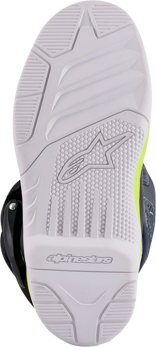 Alpinestars Tech 3S motorcycle boots in black, blue, and pink, US size 12, featuring reinforced protection and durable design.