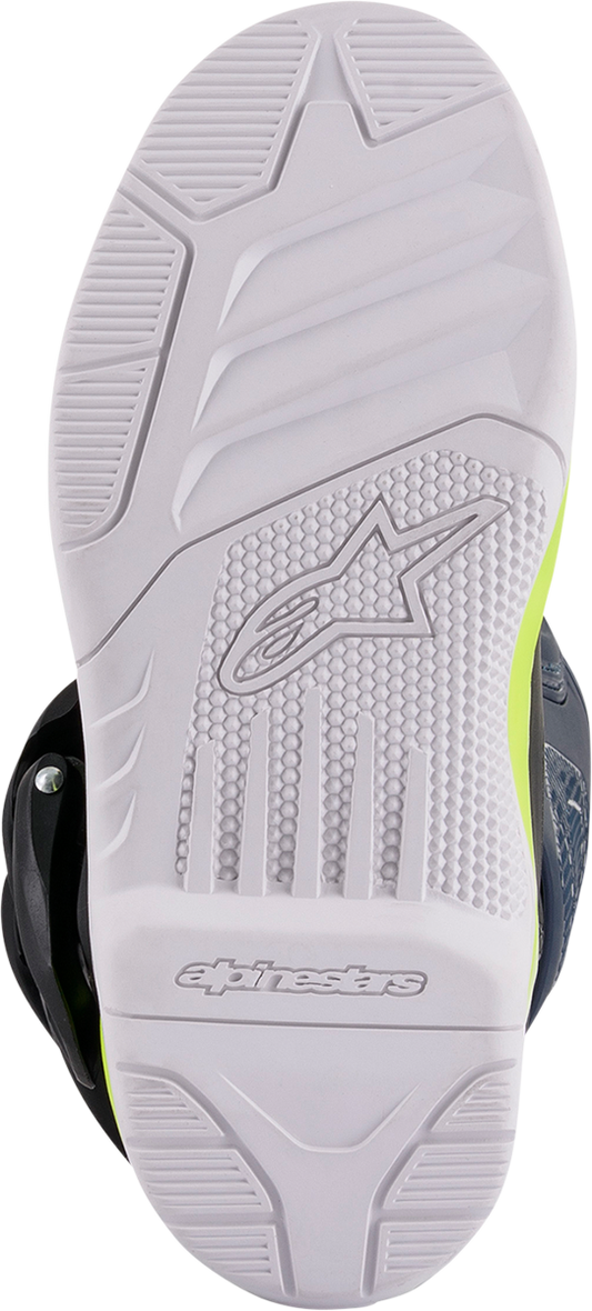 Alpinestars Tech 3S motorcycle boots in black, blue, and pink with US size 11, featuring protective design and sporty look.