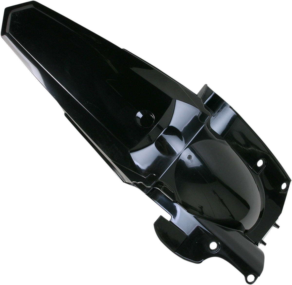 Black Acerbis rear fender for motorcycle, body part with mounting points, designed for durability and style.