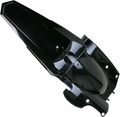 Black Acerbis rear fender for motorcycle, body part with mounting points, designed for durability and style.