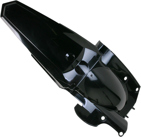 Black Acerbis rear fender for motorcycle, body part with mounting points, designed for durability and style.