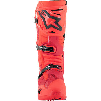 Alpinestars Tech 10 Ember LE motorcycle boots in red and black, size US 12, featuring sturdy design and protective details.